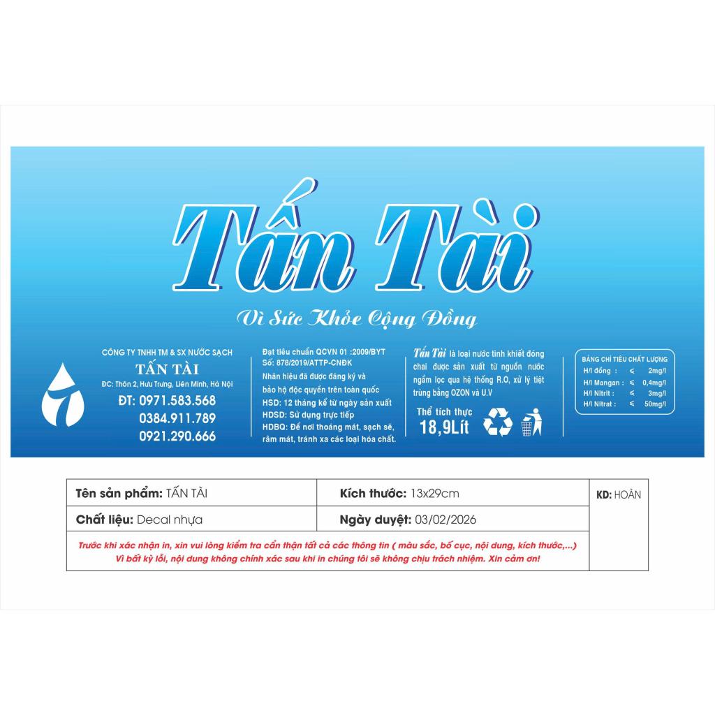 Nước RO Uống Bình 18,9L
